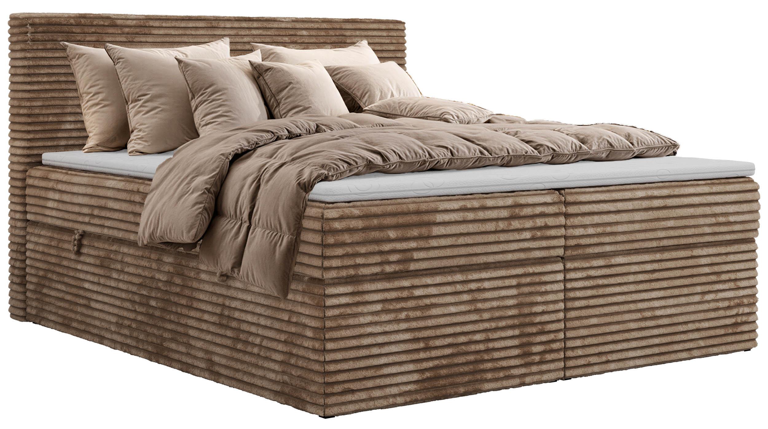 BOXBETT TILION 140/200 - Braun Cord - Topper Visco - H3 - Braun, Textil (140/200cm) - MKS