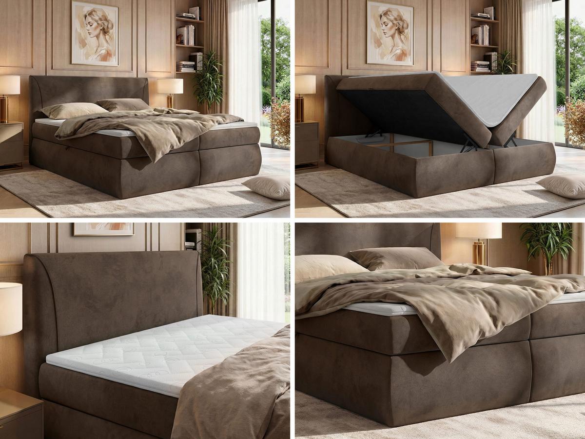 BOXBETT TARENZA 180/200 - Beige Velvet - Topper T25 - H3 - Schwarz/Braun, Kunststoff/Textil (180/200cm) - MKS