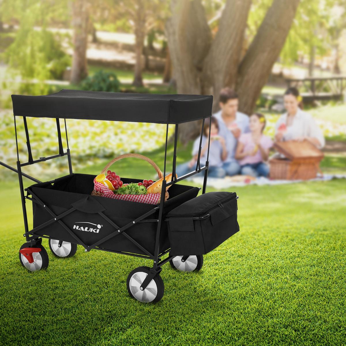 BOLLERWAGEN faltbar mit Dach L Schwarz Handwagen für Kinder Strand Picknick - Schwarz, Metall (53/104/170cm) - Hauki
