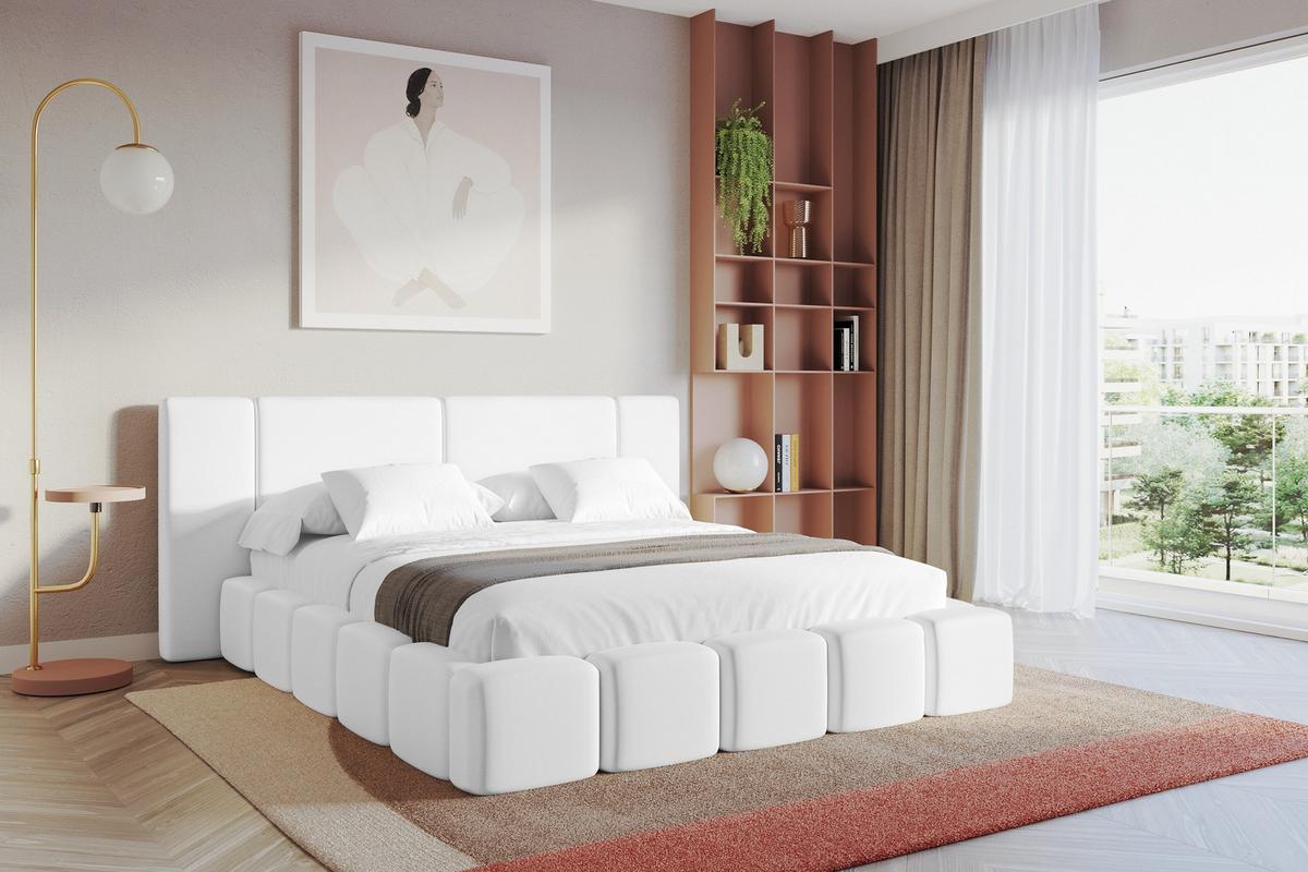POLSTERBETT mit Bettkasten und Lattenrost, Boxbett ohne Matratze - NILO 200x200 Weiß - Weiß Hochglanz, Holzwerkstoff/Textil (200/200cm) - ALTDECOR