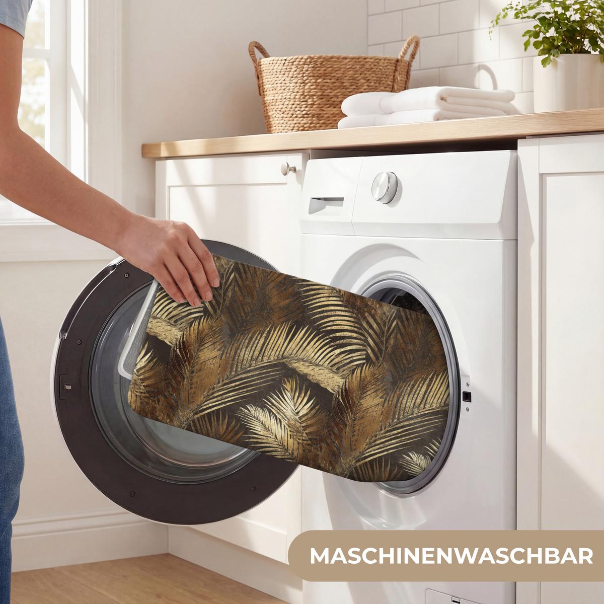 BADEMATTE Tropisch - Blätter - Gold 120x60 cm - Dunkelbraun/Goldfarben, Textil (120/60cm) - OnlyWow