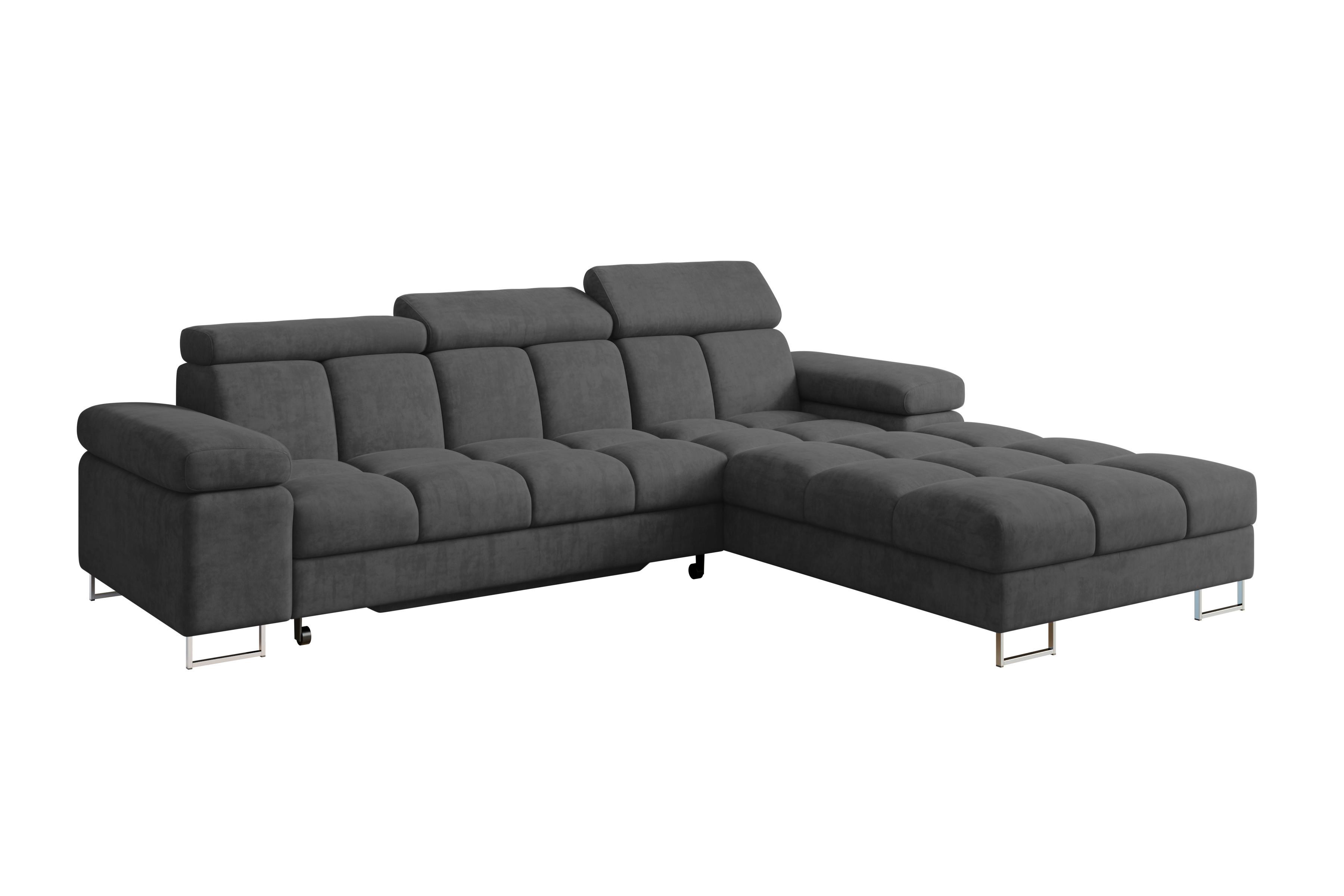 ECKSOFA mit Schlaffunktion Ottomane Rechts COMA L 271x203x79 Dunkelgrau Velours - Dunkelgrau, Holzwerkstoff/Textil (203/271cm) - ALTDECOR