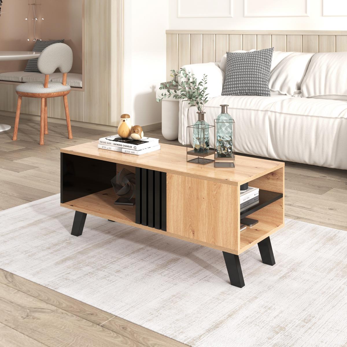 COUCHTISCH Holz- und Schwarzeffekt 100/60/43 cm - Weiß, Holzwerkstoff (100/60/43cm) - Urban Meuble