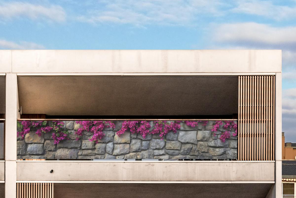 BALKON-SICHTSCHUTZ Bougainvillea - Steinmauer - Rosa Groß 500x90 cm - Magenta, Kunststoff (500/90cm) - MuchoWow