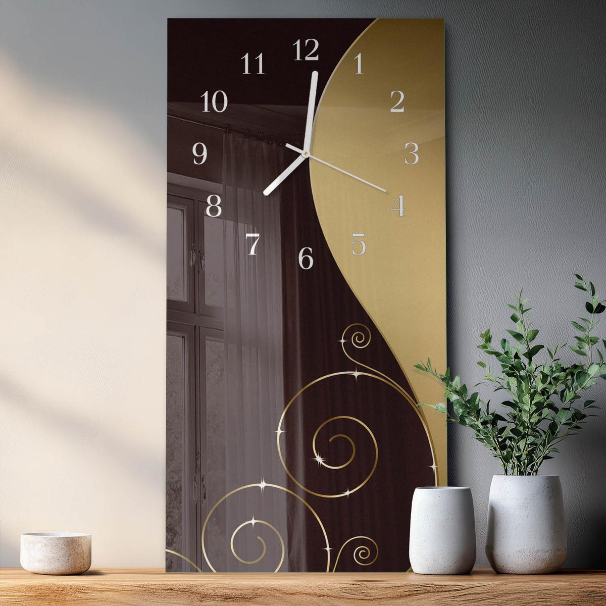 WANDUHR aus Glas 30x60 cm - Abstrakte Kunst - Braun, Glas (30/60/0.4cm) - TULUP