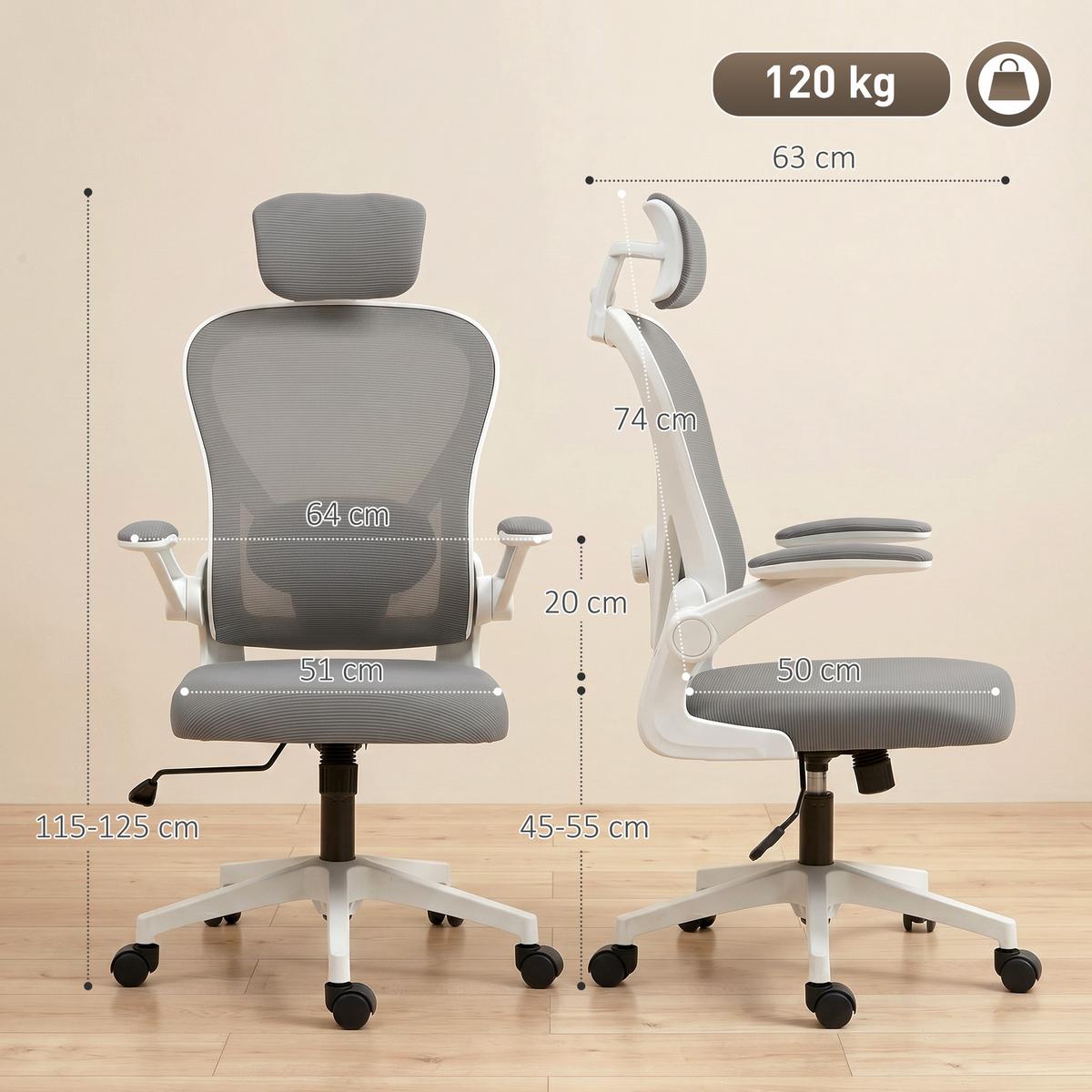 BÜROSTUHL Polyester Kunststoff Grau - Weiß/Grau, Kunststoff/Textil (63/125/64cm) - HOMCOM