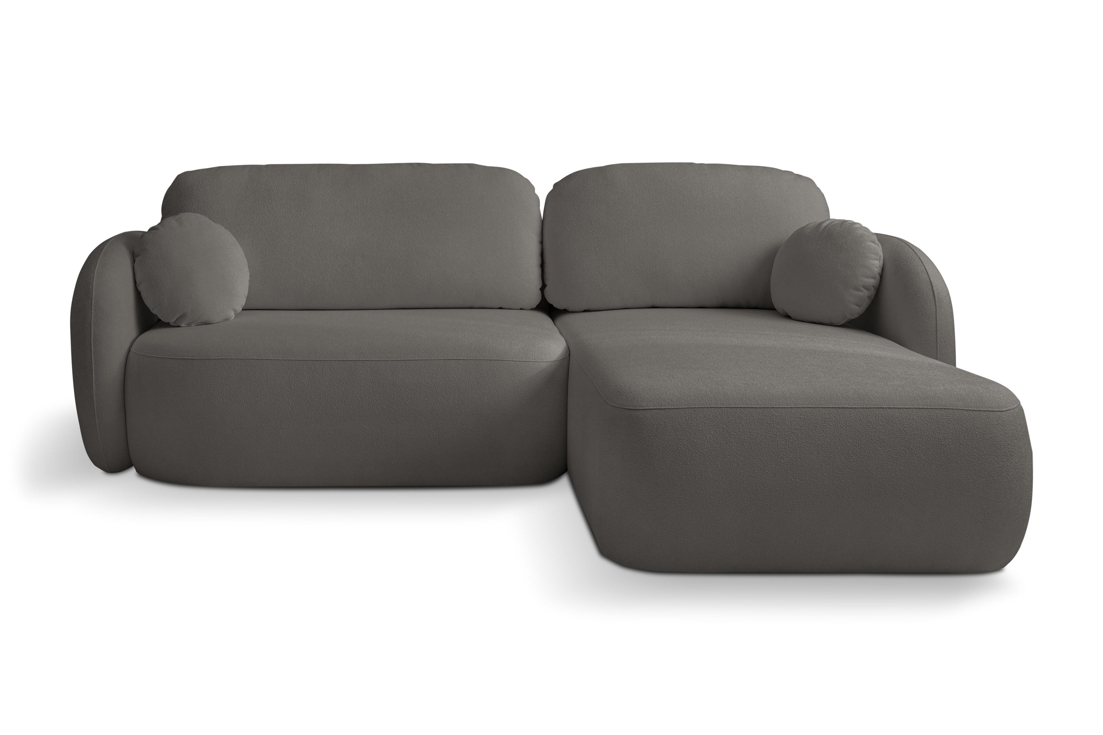 ECKSOFA AMICO R-S Grau Geflochtener Stoff mit Schlaffunktion - Grau, Holz (248/174cm) - MASSENO