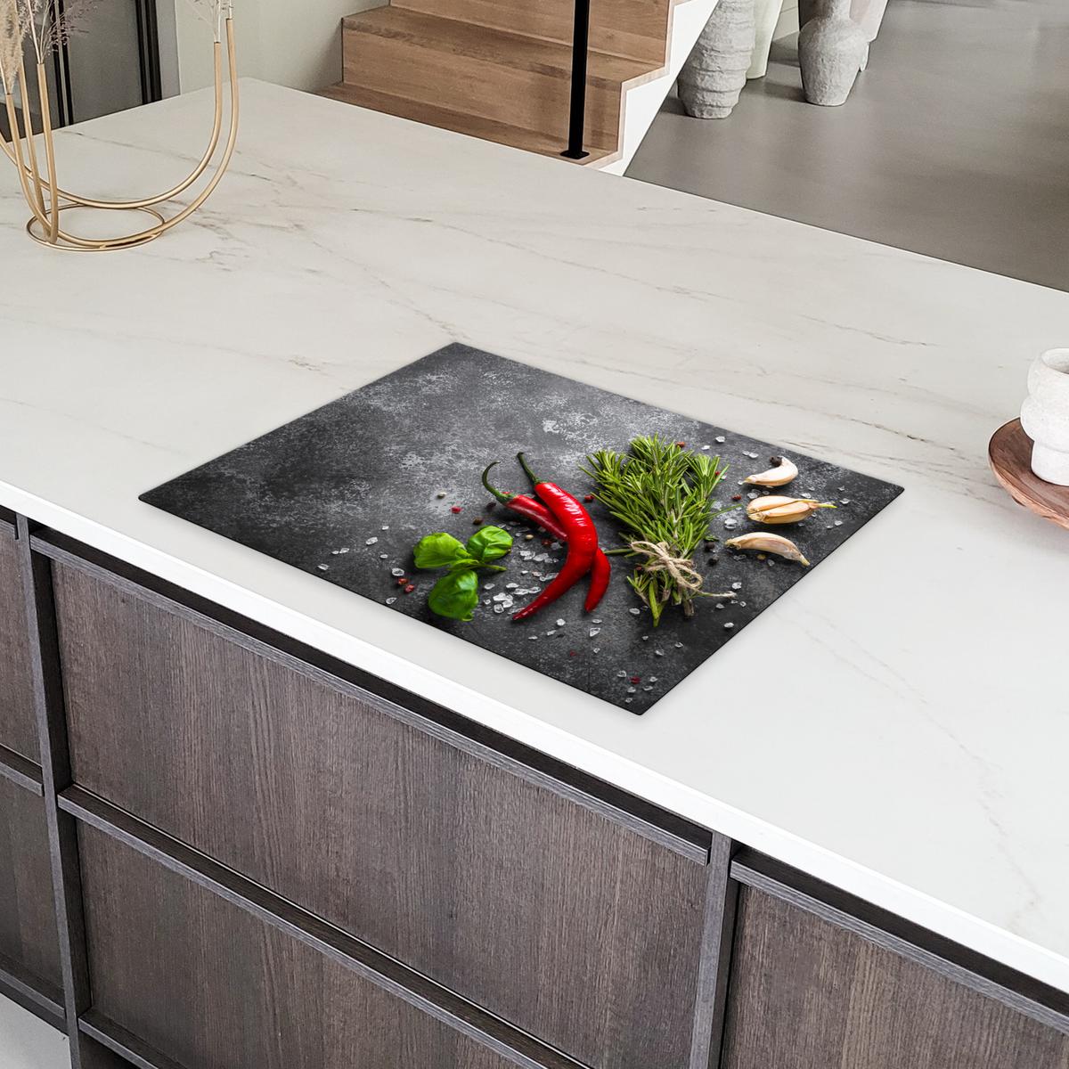 HERDABDECKPLATTE Pfeffer - Kräuter - Gewürze - Beton Induktionsmatte 71x52 cm - Rot, Kunststoff (71/52/0.2cm) - MuchoWow