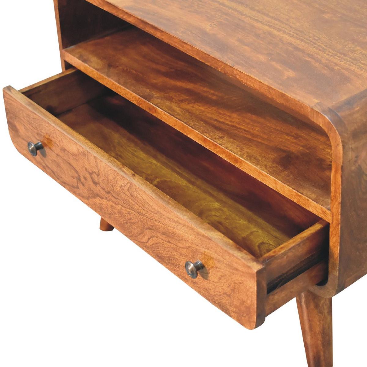 MEDIENUNIT Mini mit gebogener Form, Braun - Messingfarben/Braun, Mangoholz/Holz (60/45/30cm) - Artisan Furniture