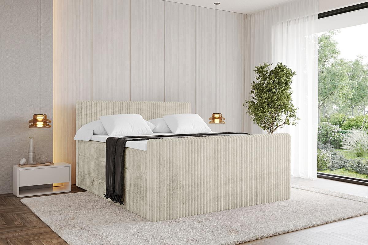 BOXSPRINGBETT mit Matratze H3|H4 und Lattenrost - TOLO-Z KING 180x200 Cord - Creme - Champagner, Holzwerkstoff (180/200cm) - ALTDECOR