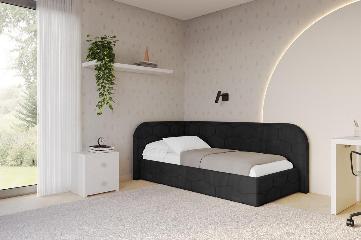 EINZELLBETT Jugendbett mit Bettkasten und Matratze H3/H4, Rechts - JAXY 80x200 Schwarz - Anthrazit, Holzwerkstoff/Textil (80/200cm) - ALTDECOR
