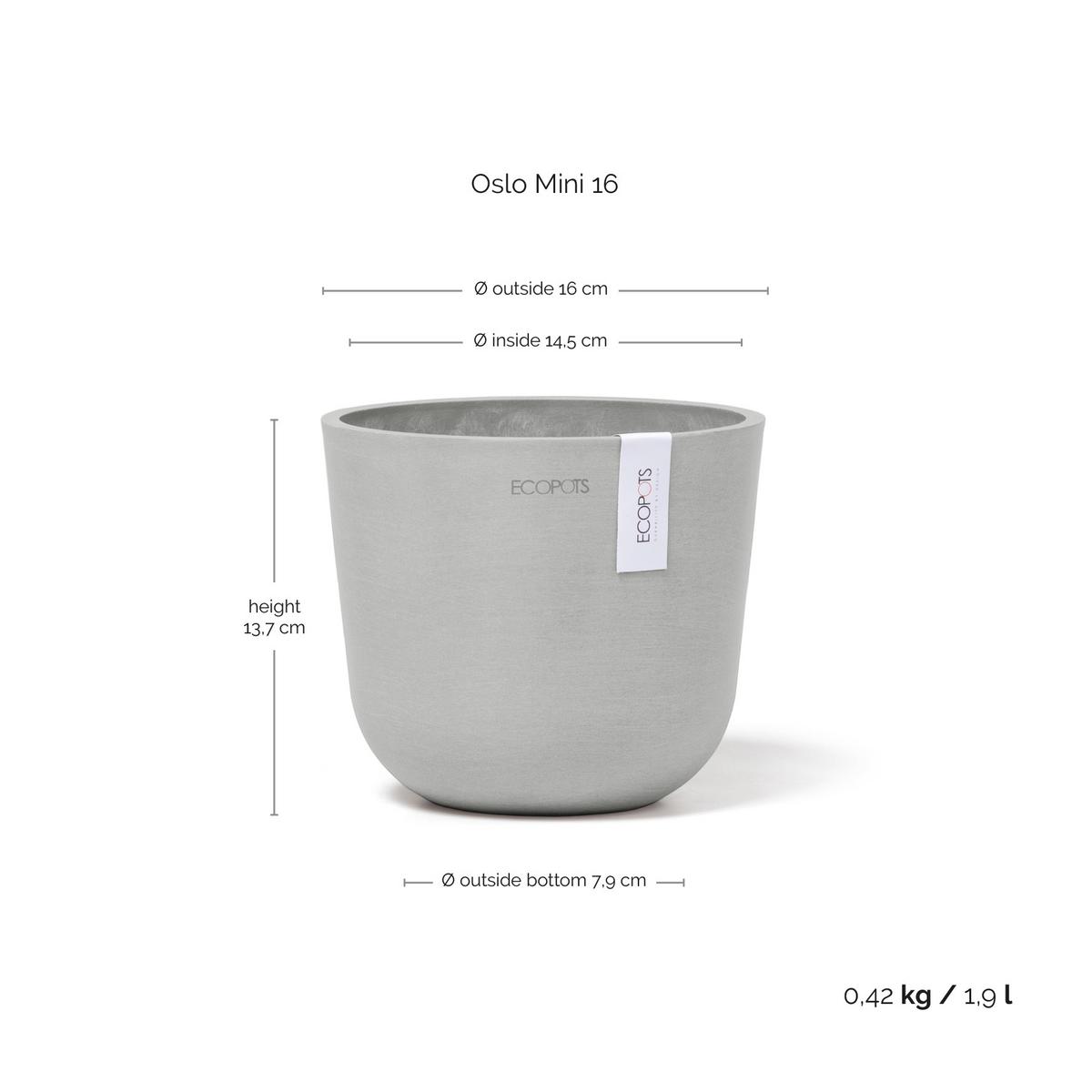 BLUMENTOPF Oslo Mini 16/13,7 cm Hellgrau - Hellgrau, Kunststoff (16/13.7cm) - Ecopots