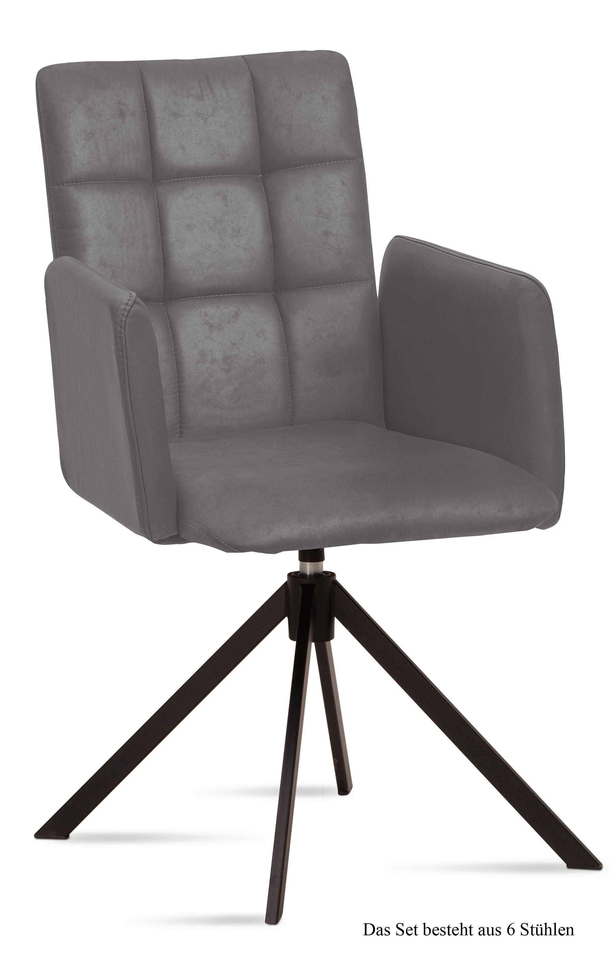 ARMLEHNSTUHL drehbar (6er-Set) Deeann 52x91x60 Schwarz/Grau - Schwarz/Grau, Kunststoff (60/91/52cm) - 58aufmkessel