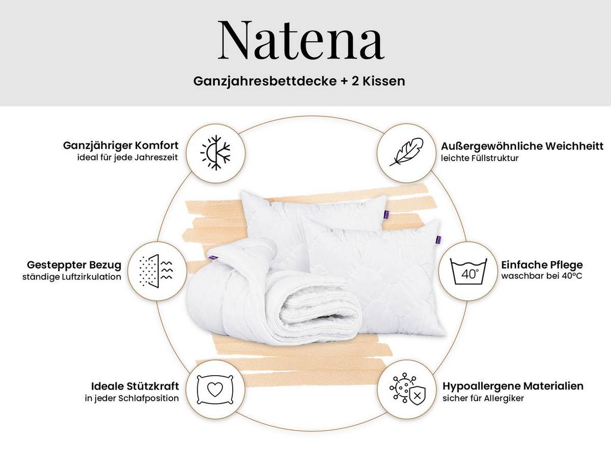 GANZJAHRESBETTDECKE hypoallergene NATENA 160/200 mit Kopfkissen 80/80 - Weiß, Textil (160/200cm) - MKS