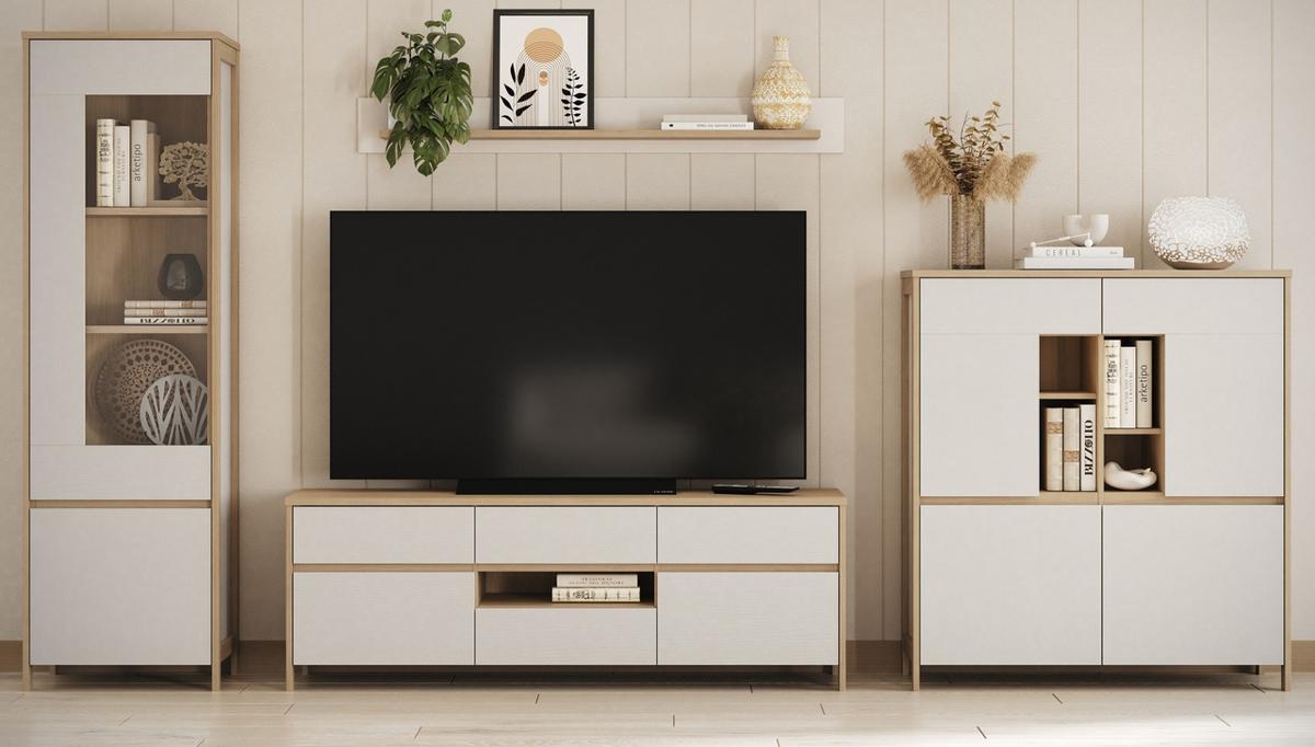 WOHNWAND weiß, Eiche 4-teilig 360 cm, Wohnkombination skandinavisch mit Soft-Close, Finnes - Eichefarben/Weiß, Holzwerkstoff/Metall (363/195/39cm) - Furn.Design