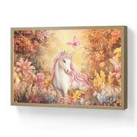 WANDLEUCHTE MIT AKKU Einhorn - Blumen - Schmetterling - Rosa 60x40 cm - Beige, Holzwerkstoff (60/40/8cm) - OnlyWow
