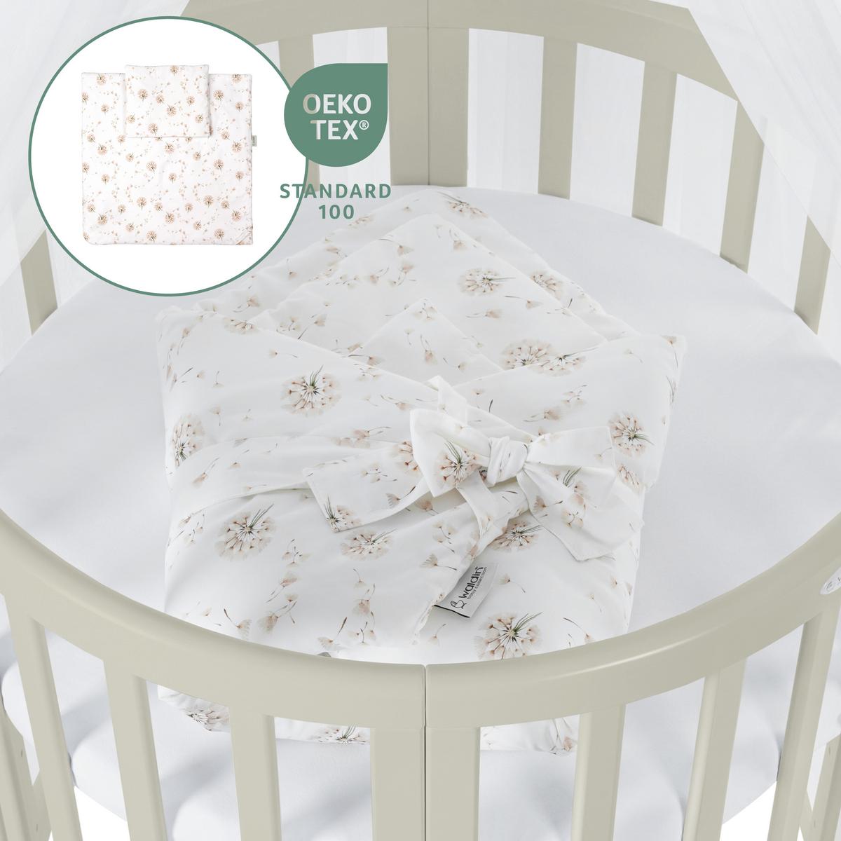 BABYBETT OLIVE OVAL 7in1 mit Matratze und Himmelset - Olivgrün/Weiß, Holz/Textil (73/125cm) - waldin