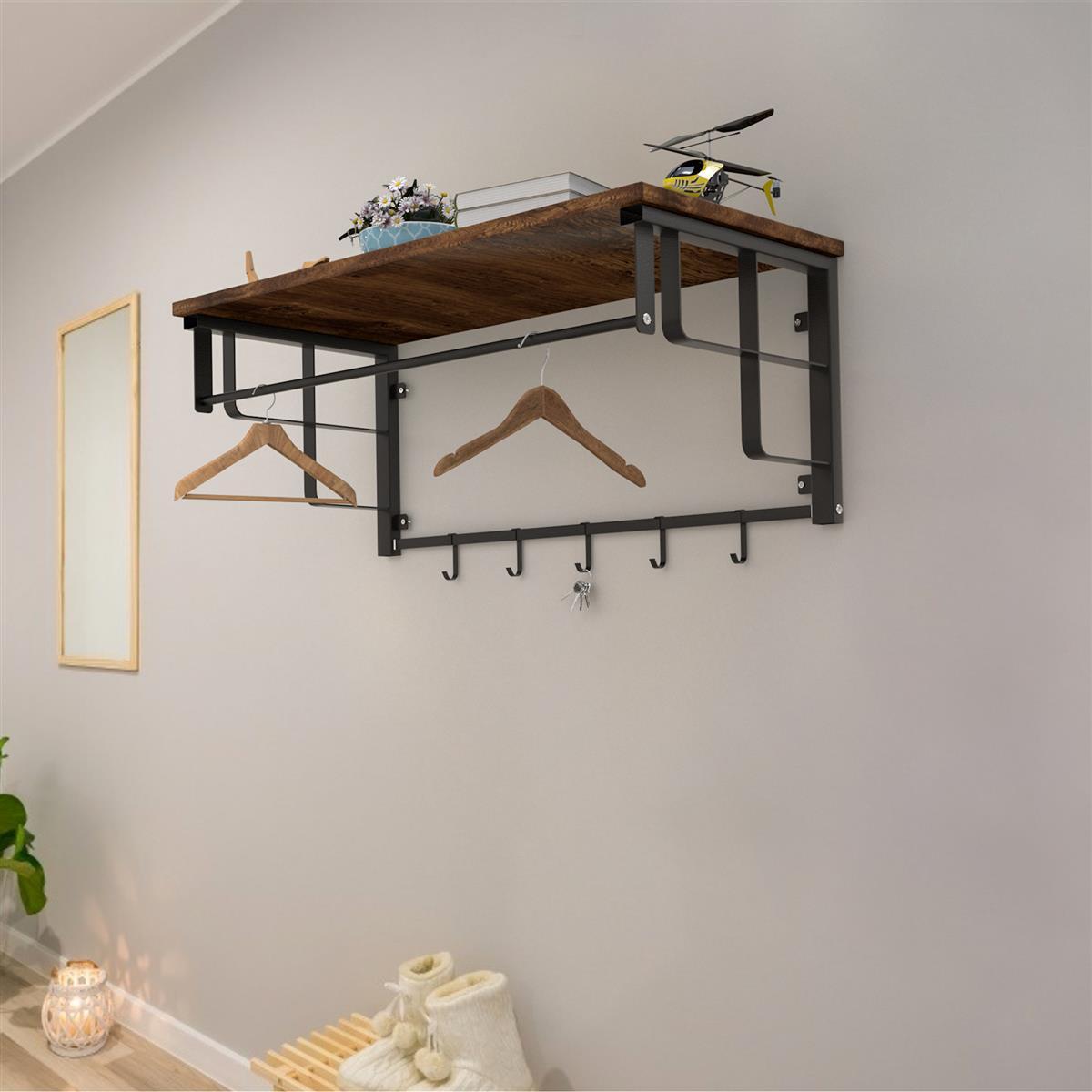 WANDGARDEROBE mit abnehmbaren Haken 60/30/27 cm - Braun, Metall (30/27/60cm) - Intirilife