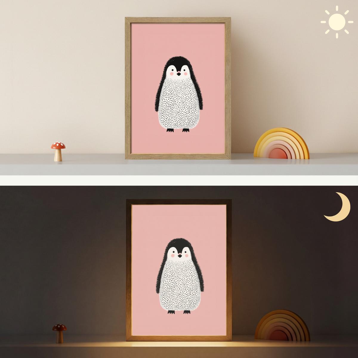 WANDLEUCHTE MIT AKKU Pinguin - Punkte - Minimalistisch - Rosa 30x40 cm - Rosa, Holzwerkstoff (30/40/8cm) - OnlyWow