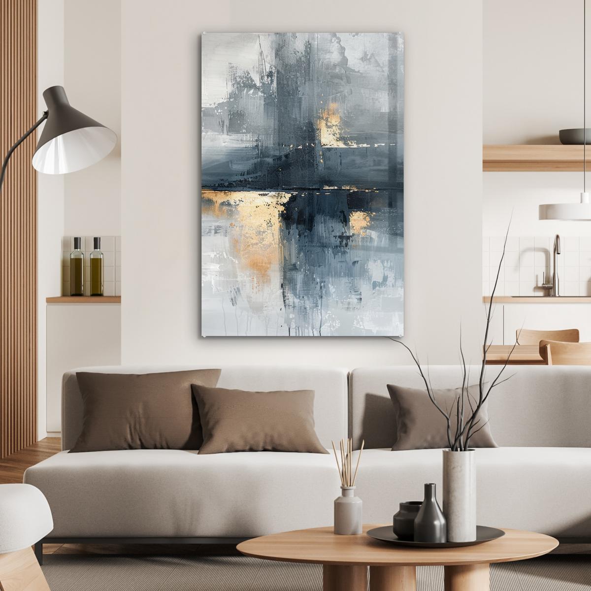 ACRYLGLASBILD Kunst - Grau - Gold - Abstrakt 80x120 cm - Dunkelgrau, Glas (80/120cm) - MuchoWow