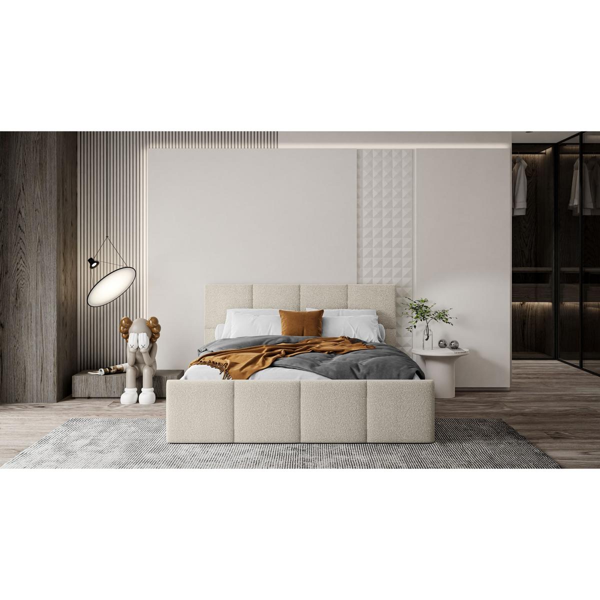 POLSTERBETT AVA 140x200 cm Ascot Pearl, 34 Holzlatten, Kopfteil 91 cm - Creme, Textil (140/200cm) - Lookway