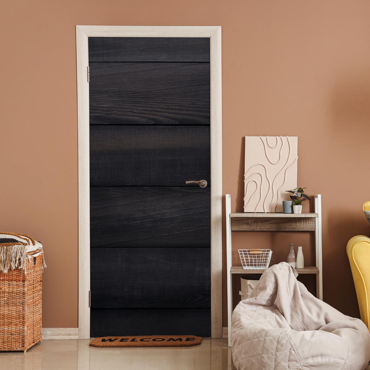 TÜRAUFKLEBER Schwarzer Hintergrund mit einer Plankenstruktur Wanddeko 90x205 cm - Türtapete - Schwarz, Kunststoff (90/0.1cm) - MuchoWow