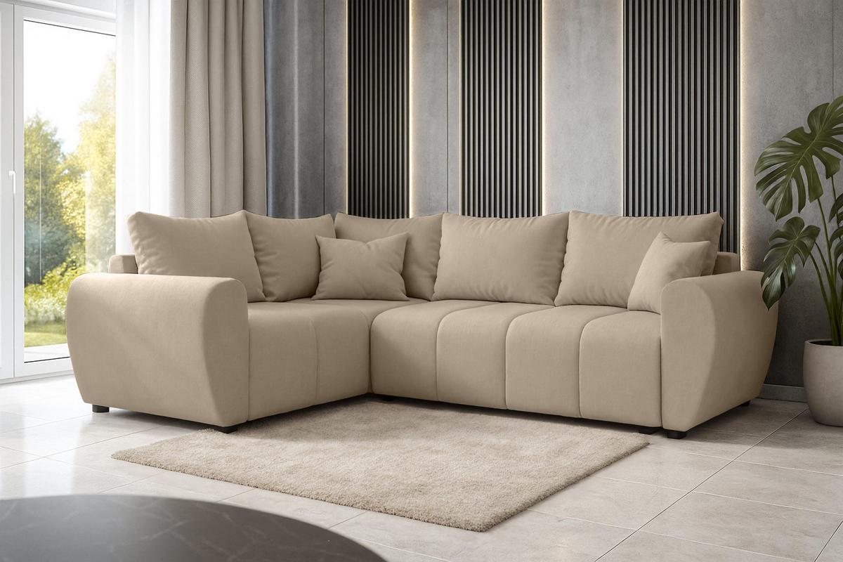 ECKSOFA L Form Malatya MAX Hellbraun 246/145/80 cm stilvolle mit Schlaffunktion L - Hellbraun/Schwarz, Kunststoff/Textil (175/235cm) - AX Living