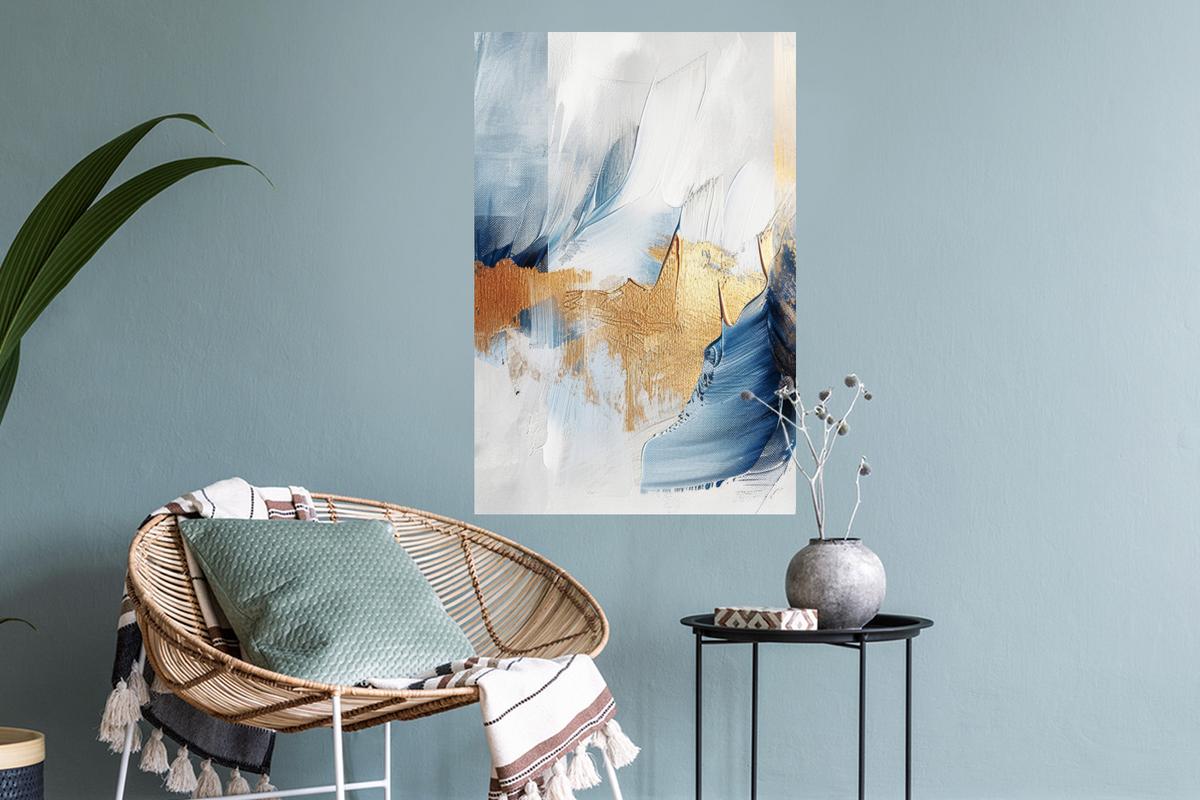 WANDTATTOO Gold - Blau - Aquarell - Kunst - Modern Wandbild 40x60 cm - Hellblau, Kunststoff (40/60/0.1cm) - MuchoWow