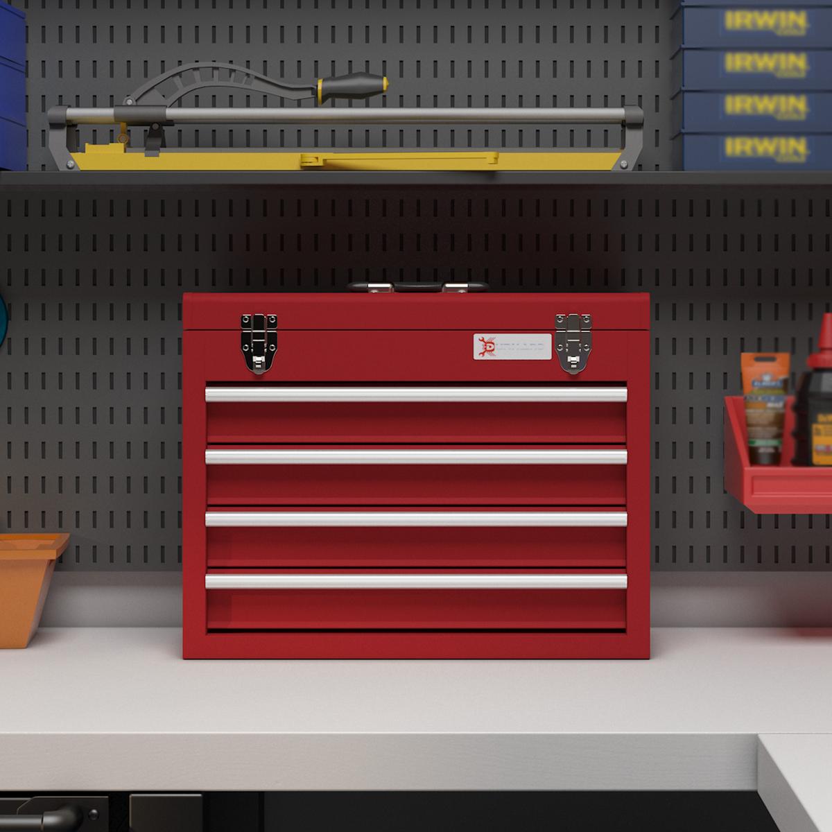 WERKZEUGKOFFER leer, 51 x 22 x 39,5 cm Werkzeugkasten mit 4 Schubladen Rot - Rot, Metall (22/39.5/51cm) - DURHAND
