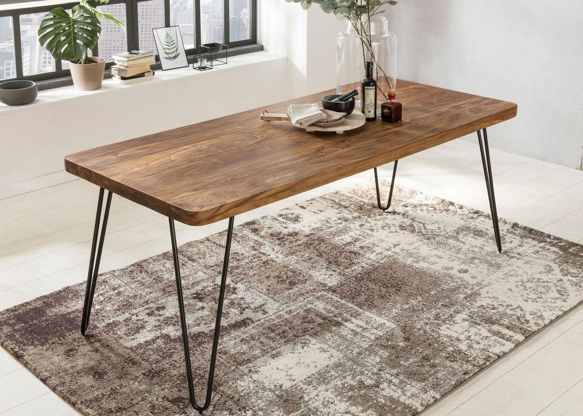 ESSTISCH Massivholz Metallbeine Handgefertigt BALU, Braun 120x80x76 cm - Schwarz/Braun, Holz/Metall (80/120/76cm) - KADIMA DESIGN