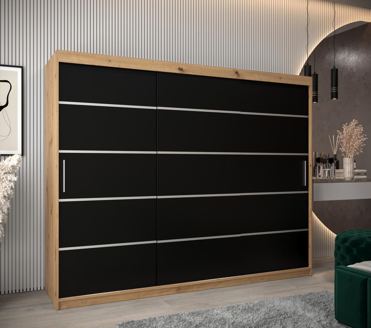 SCHWEBETÜRENSCHRANK 200/250/62 3-türig - Silberfarben/Schwarz, Holz/Kunststoff (250/200/62cm) - MÖBEL KRYSPOL