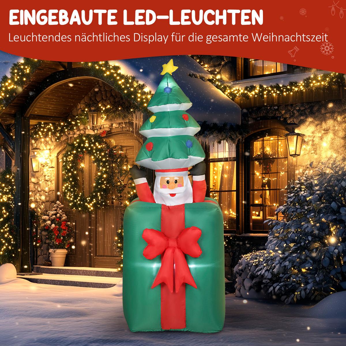 AUFBLASBARER Beweglicher Weihnachtsmann aus Geschenkbox mit Weihnachtsbaum - Multicolor, Textil (67/213/80cm) - Outsunny