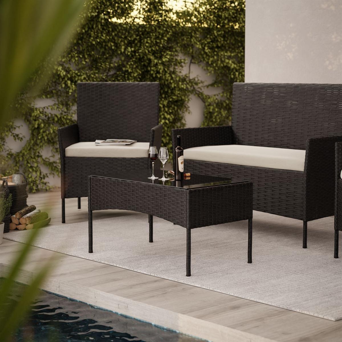 LOUNGEGARNITUR PERGOLA Rattan Gartenmöbelset - Schwarz, Kunststoff - Lookway