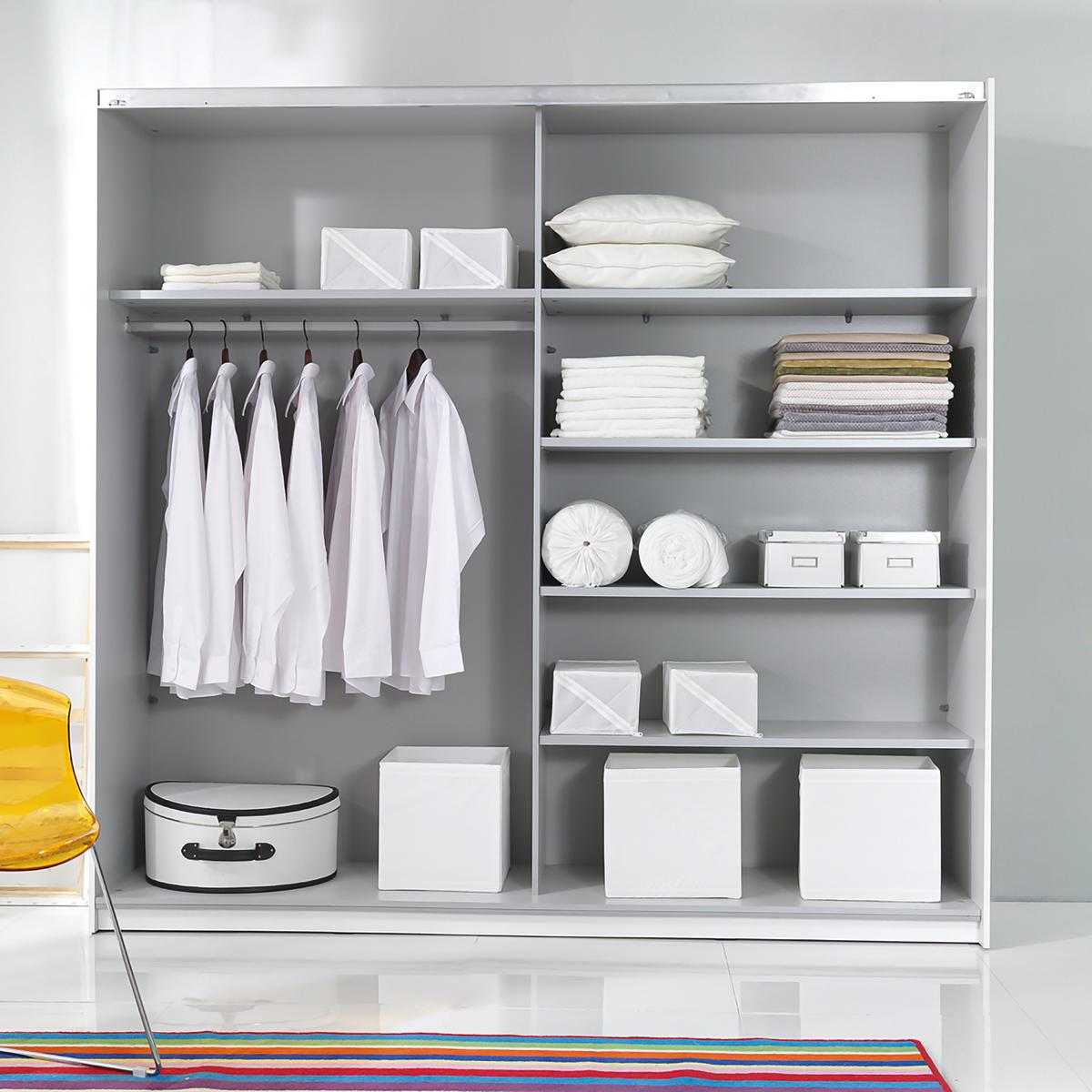 SCHWEBETÜRENSCHRANK BETTINA 180/210/61 cm 2-türig mit Spiegel Weiß - Weiß, Holzwerkstoff (180/210/61cm) - MASSENO