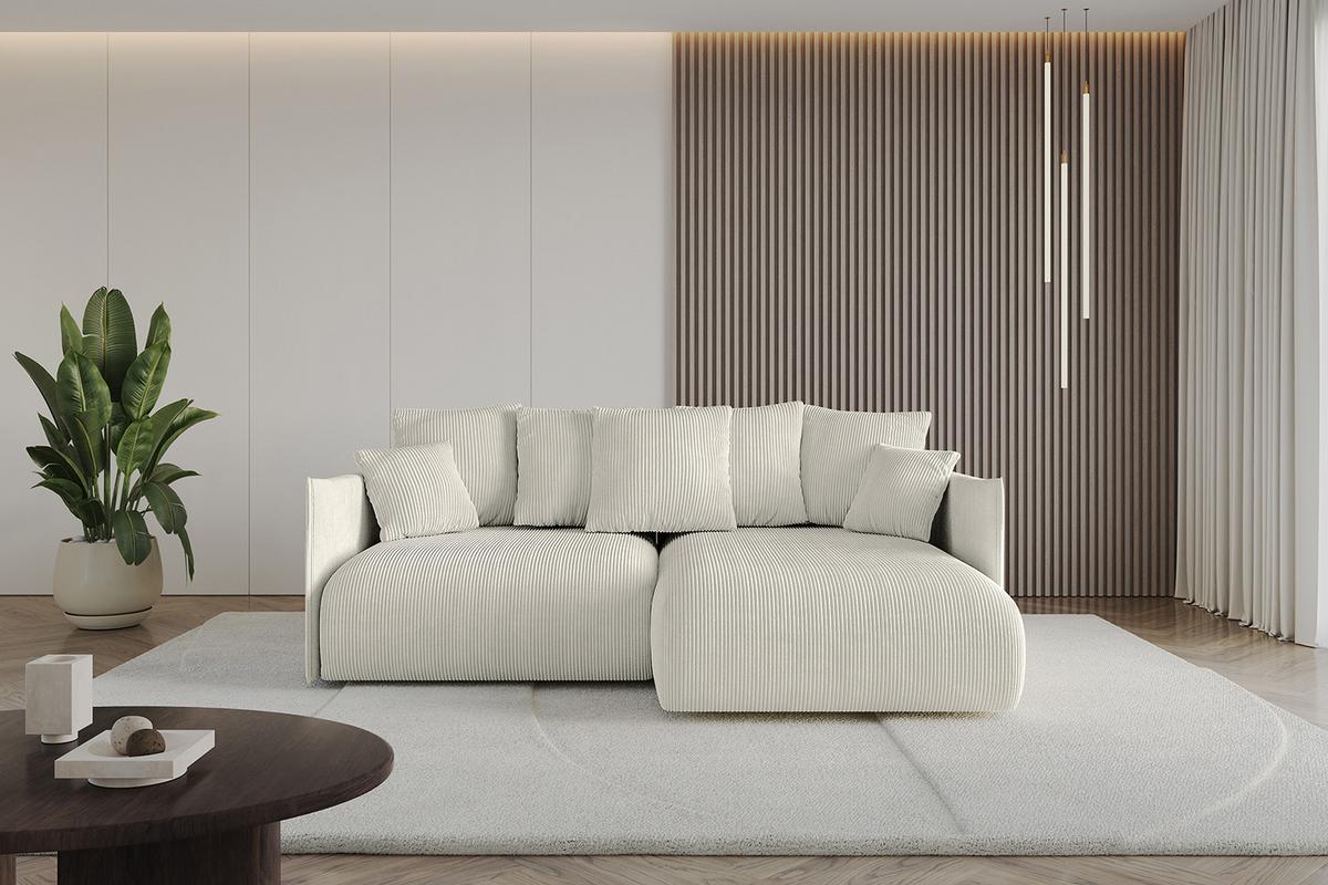 ECKSOFA Ottomane rechts ONESK-L 216x177x72 Creme Cord - Hellgrau/Creme, Holzwerkstoff/Kunststoff (177/216cm) - ALTDECOR