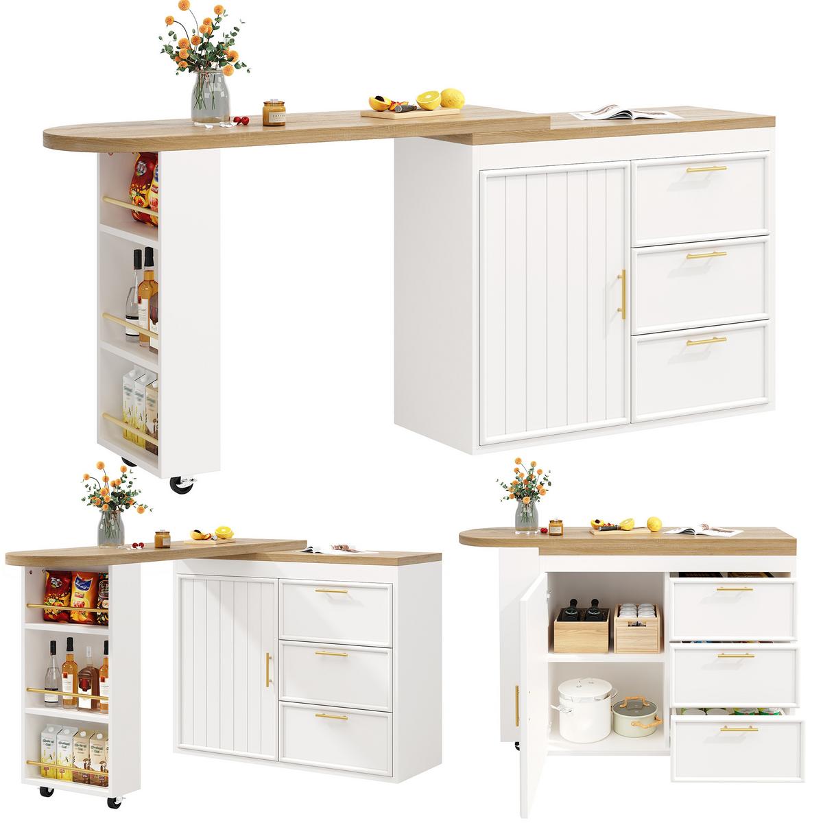 BARTISCH mdf in weiß mit holzoptik, 360° drehbar & 3 schubladen - Weiß, Holzwerkstoff (39/203/90cm) - Urban Meuble
