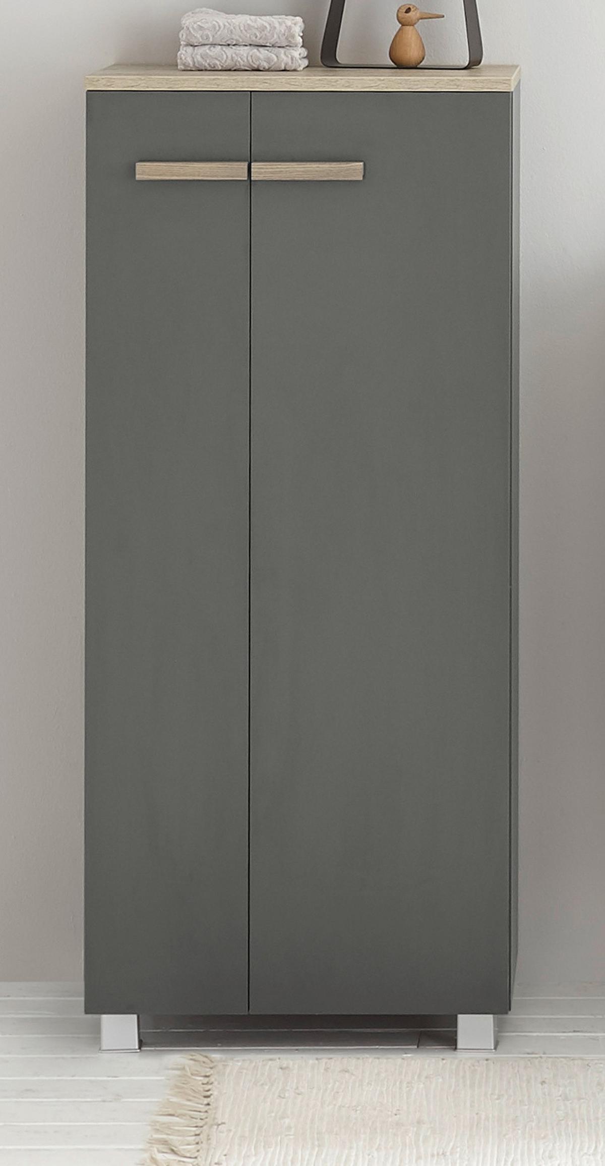 BAD-KOMMODE anthrazit matt, Eiche, Midischrank hängend, stehend 51 x 110 cm - Eichefarben/Anthrazit, Holzwerkstoff (51/115/30cm) - Furn.Design