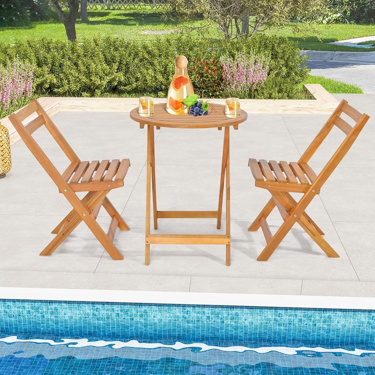 BARHOCKER SET Natur(3-teilig) - Naturfarben, Holz - COSTWAY