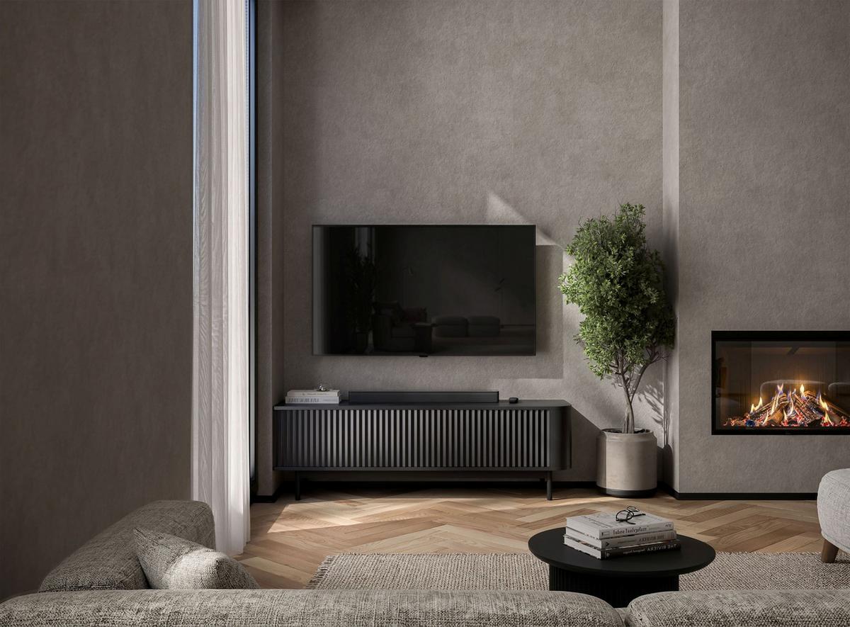 TV-LOWBOARD Aurora Schwarz matt 140 cm mit schwarzem Metallrahmen - Schwarz, Holzwerkstoff/Metall (140/44/35cm) - Meble Lindner