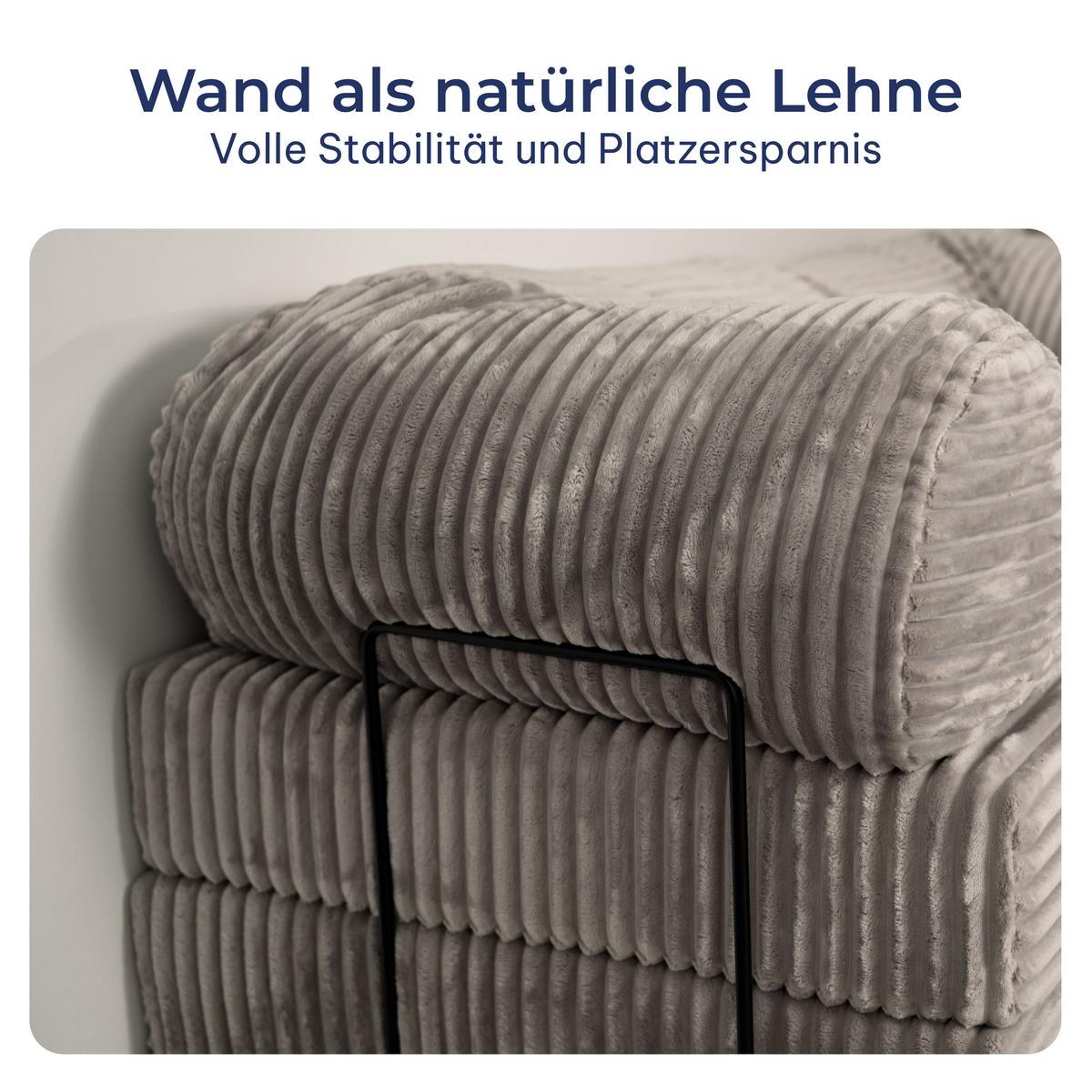 ECKSOFA ETERA modulares Boneless Sofa mit Schlaffunktion Creme Cordstoff - Creme, Textil (270/160cm) - MASSENO