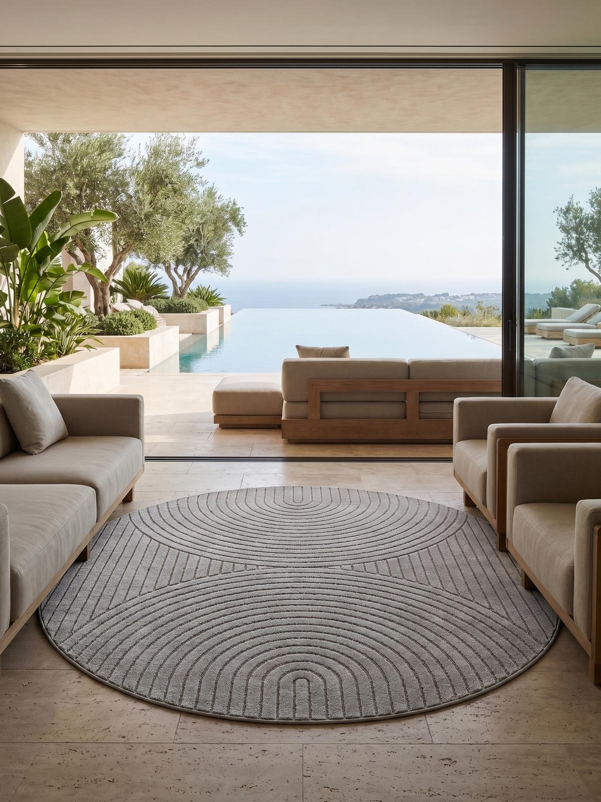 TEPPICH Outdoor ENGADIN in Silber, im Skandi-Stil mit 3D-Design, Ø 160 cm - Silberfarben, Textil (160/160cm) - KADIMA DESIGN