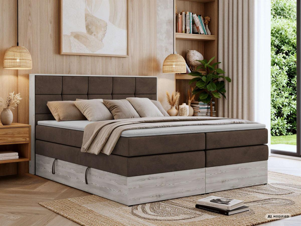 BOXSPRINGBETT ALNOR KING 160/200 - Braun Velvet - Topper Visco - H3 - Schwarz/Braun, Kunststoff/Textil (160/200cm) - MKS