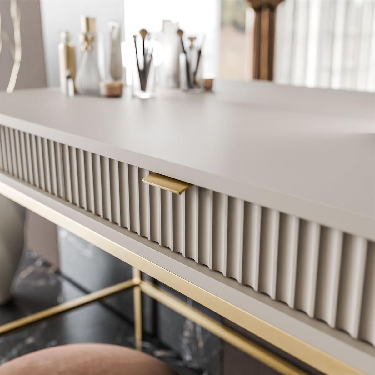 SCHMINKTISCH MIT SPIEGEL CORTADO ELITE GOLD KASCHMIR - Beige, Holzwerkstoff (104/78/50cm) - Lookway