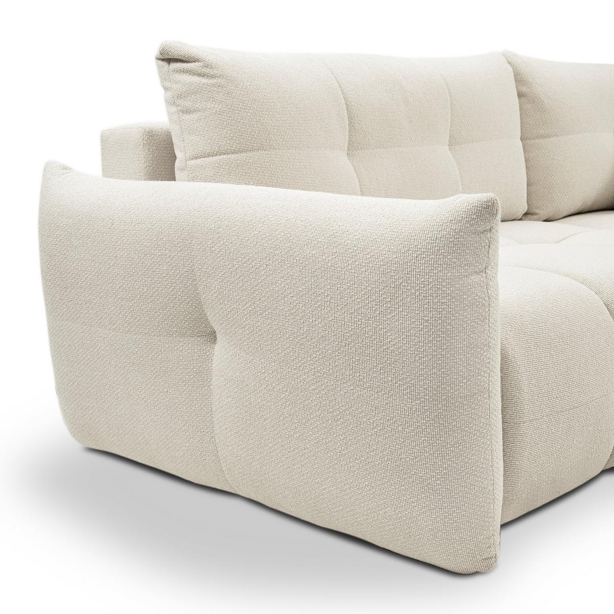 ECKSOFA MODA E Creme Geflochtener Stoff mit Schlaffunktion - Creme, Holz (257/177cm) - MASSENO