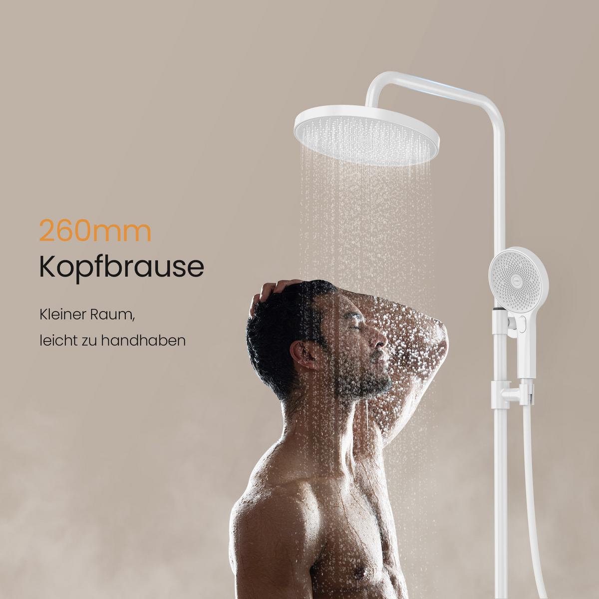 ÜBERKOPFBRAUSESET mit Thermostat Drei Wasserauslassmethoden Weiß - Weiß, Metall (49/106.8/13.5cm) - EMKE