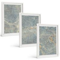 BILDER SET 3er Set - 40x60 cm Weißer Rahmen - Dekorativer Stein aus grünem Marmor - Weiß, Kunststoff (40/60cm) - TULUP