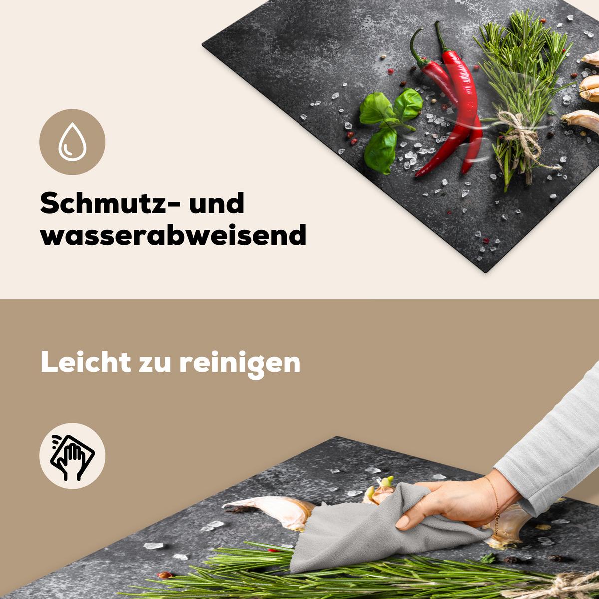 HERDABDECKPLATTE Pfeffer - Kräuter - Gewürze - Beton Induktionsmatte 71x52 cm - Rot, Kunststoff (71/52/0.2cm) - MuchoWow