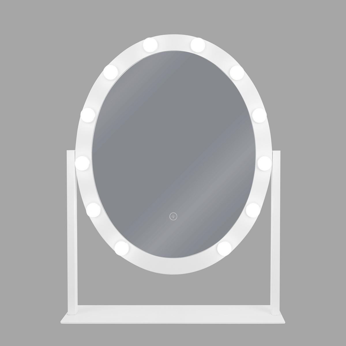 BADSPIEGEL mit LED-Beleuchtung oval 50/60 cm Rostrenen - Weiß, Metall (55/60/3cm) - Beliani