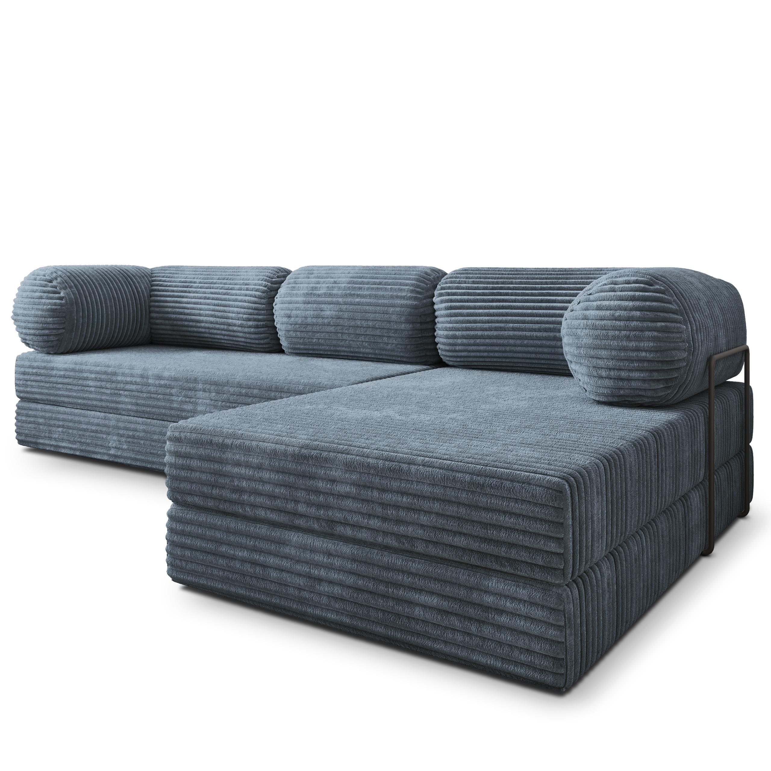 ECKSOFA ETERA modulares Boneless Sofa mit Schlaffunktion Grau Kordstoff - Blaugrau, Textil (270/160cm) - MASSENO