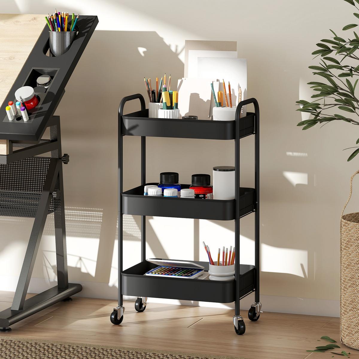 KÜCHENWAGEN Stahl Schwarz - Schwarz, Metall (30.6/79/45cm) - HOMCOM